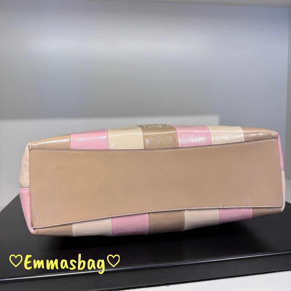 NWT Coach Evelyn Shoulder Bag With Striped Patchwork CDW41 Gold/Taupe Multi - Picture 5 of 8